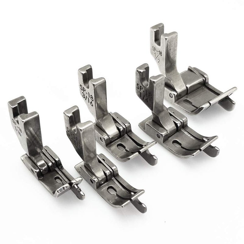 YEQIN 5Size/Set Industrial Sewing Machine Hinged Presser Foot with Right Guide #SP-18 1/16"+1/8"+3/16"+1/4"+1/2" with 2 Screws for Brother Juki Singer Single Needle Sewing Machine - Image 3